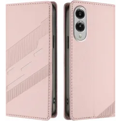Phonesta Embossed Lines Book Wallet Klapphülle für Samsung Galaxy S25 Edge - Rosa