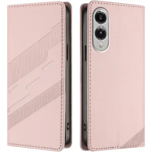 Phonesta Embossed Lines Book Wallet Klapphülle für Samsung Galaxy S25 Edge - Rosa