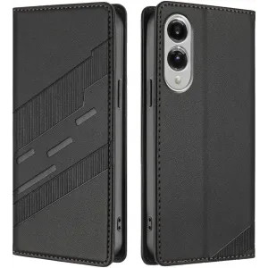 Phonesta Embossed Lines Book Wallet Klapphülle für Samsung Galaxy S25 Edge - Schwarz