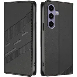 Phonesta Embossed Lines Book Wallet Klapphülle für Samsung Galaxy S24 FE - Schwarz