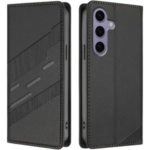 Phonesta Embossed Lines Book Wallet Klapphülle für Samsung Galaxy S24 FE - Schwarz
