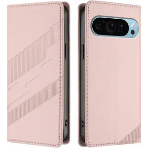 Phonesta Embossed Lines Book Wallet Klapphülle für Google Pixel 9 / 9 Pro - Rosa
