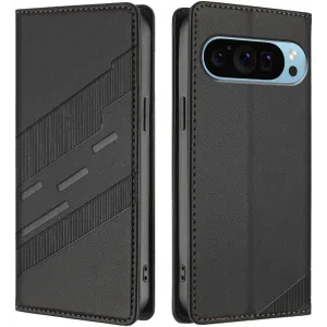 Phonesta Embossed Lines Book Wallet Klapphülle für Google Pixel 9 / 9 Pro - Schwarz