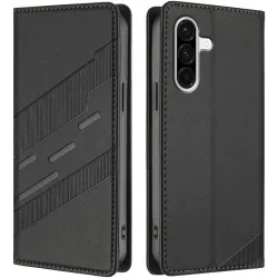 Phonesta Embossed Lines Book Wallet Klapphülle für Samsung Galaxy A36 - Schwarz