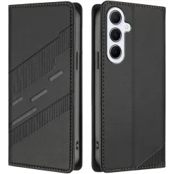 Phonesta Embossed Lines Book Wallet Klapphülle für Samsung Galaxy A56 - Schwarz