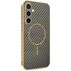 Phonesta Luxury Carbon Fiber Back Cover Hülle mit MagSafe für Samsung Galaxy S25 FE - Braun