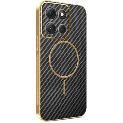 Phonesta Luxury Carbon Fiber Back Cover Hülle mit MagSafe für Motorola Moto G86 Power - Schwarz