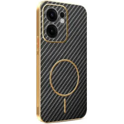 Phonesta Luxury Carbon Fiber Back Cover Hülle mit MagSafe für Oppo Reno13 F 4G/5G / Reno13 FS 5G - Schwarz