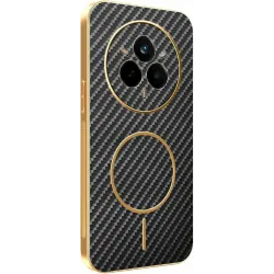Phonesta Luxury Carbon Fiber Back Cover Hülle mit MagSafe für Realme 14 Pro - Schwarz