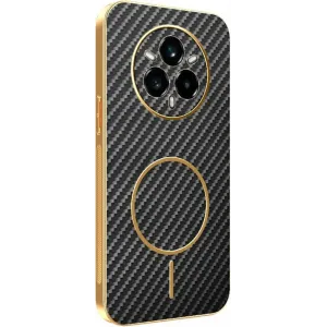 Phonesta Luxury Carbon Fiber Back Cover Hülle mit MagSafe für Realme 14 Pro Plus - Schwarz
