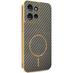 Phonesta Luxury Carbon Fiber Back Cover Hülle mit MagSafe für Motorola Edge 50 - Braun