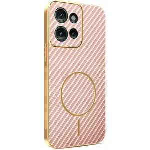 Phonesta Luxury Carbon Fiber Back Cover Hülle mit MagSafe für Motorola Edge 50 - Rosa