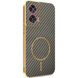 Phonesta Luxury Carbon Fiber Back Cover Hülle mit MagSafe für Motorola Edge 50 Fusion - Braun