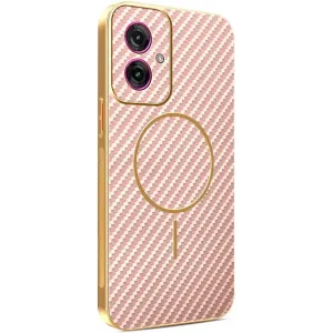 Phonesta Luxury Carbon Fiber Back Cover Hülle mit MagSafe für Motorola Moto G55 - Rosa