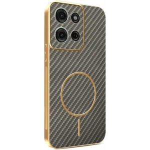 Phonesta Luxury Carbon Fiber Back Cover Hülle mit MagSafe für Motorola Moto G75 - Braun
