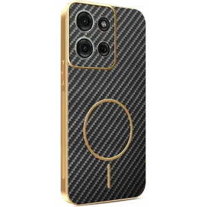 Phonesta Luxury Carbon Fiber Back Cover Hülle mit MagSafe für Motorola Moto G75 - Schwarz