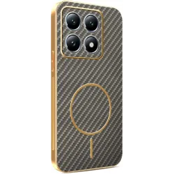 Phonesta Luxury Carbon Fiber Back Cover Hülle mit MagSafe für Xiaomi 14T Pro - Braun