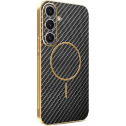 Phonesta Luxury Carbon Fiber Back Cover Hülle mit MagSafe für Samsung Galaxy S25 Plus/S24 Plus - Schwarz