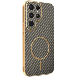 Phonesta Luxury Carbon Fiber Back Cover Hülle mit MagSafe für Samsung Galaxy S25 Ultra - Braun