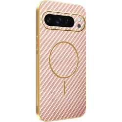 Phonesta Luxury Carbon Fiber Back Cover Hülle mit MagSafe für Google Pixel 9 Pro XL - Rosa