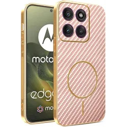 Phonesta Luxury Carbon Fiber Back Cover Hülle mit MagSafe für Motorola Edge 70 - Rosa