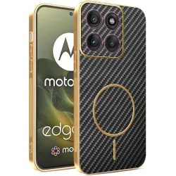 Phonesta Luxury Carbon Fiber Back Cover Hülle mit MagSafe für Motorola Edge 70 - Schwarz
