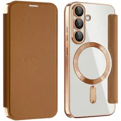 Phonesta Luxury Crystal Book Wallet Klapphülle mit MagSafe für Samsung Galaxy S25 Plus/S24 Plus - Braun