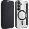 Phonesta Luxury Crystal Book Wallet Klapphülle mit MagSafe für Samsung Galaxy S25 Plus/S24 Plus - Schwarz
