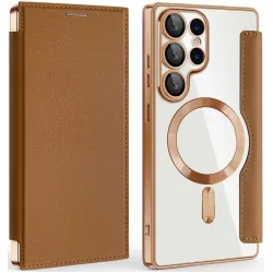 Phonesta Luxury Crystal Book Wallet Klapphülle mit MagSafe für Samsung Galaxy S25 Ultra - Braun