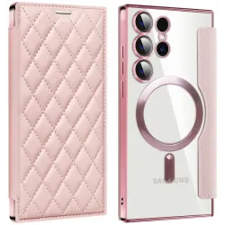 Phonesta Luxury Crystal Puffed Book Wallet Klapphülle mit MagSafe für Samsung Galaxy S24 Ultra - Rosa