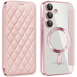 Phonesta Luxury Crystal Puffed Book Wallet Klapphülle mit MagSafe für Samsung Galaxy S24 FE - Rosa