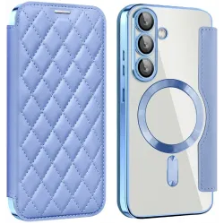 Phonesta Luxury Crystal Puffed Book Wallet Klapphülle mit MagSafe für Samsung Galaxy S25/S24 - Hellblau