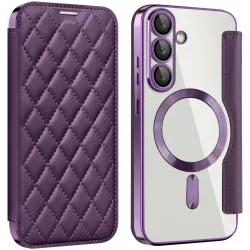 Phonesta Luxury Crystal Puffed Book Wallet Klapphülle mit MagSafe für Samsung Galaxy S25/S24 - Dunkelviolett