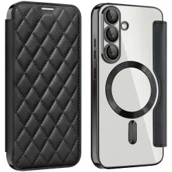 Phonesta Luxury Crystal Puffed Book Wallet Klapphülle mit MagSafe für Samsung Galaxy S25/S24 - Schwarz