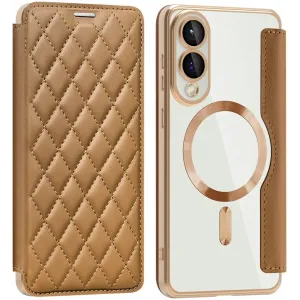 Phonesta Luxury Crystal Puffed Book Wallet Klapphülle mit MagSafe für Samsung Galaxy S25 Edge - Braun