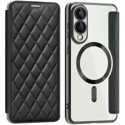 Phonesta Luxury Crystal Puffed Book Wallet Klapphülle mit MagSafe für Samsung Galaxy S25 Edge - Schwarz