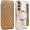 Phonesta Luxury Crystal Puffed Book Wallet Klapphülle mit MagSafe für Samsung Galaxy A36/A56 - Braun