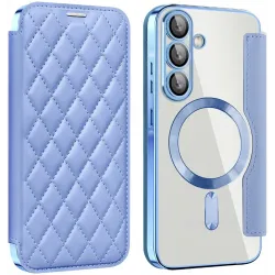 Phonesta Luxury Crystal Puffed Book Wallet Klapphülle mit MagSafe für Samsung Galaxy A36/A56 - Hellblau