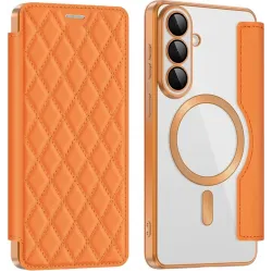 Phonesta Luxury Crystal Puffed Book Wallet Klapphülle mit MagSafe für Samsung Galaxy S26 Plus - Orange
