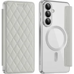 Phonesta Luxury Crystal Puffed Book Wallet Klapphülle mit MagSafe für Samsung Galaxy S26 Plus - Silber