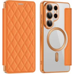 Phonesta Luxury Crystal Puffed Book Wallet Klapphülle mit MagSafe für Samsung Galaxy S26 Ultra - Orange