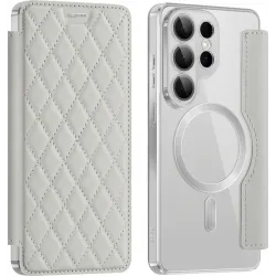 Phonesta Luxury Crystal Puffed Book Wallet Klapphülle mit MagSafe für Samsung Galaxy S26 Ultra - Silber