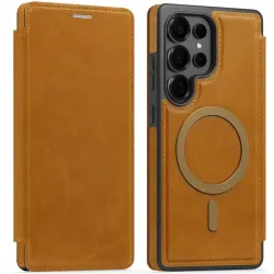 Phonesta Luxury Leder Book Wallet Klapphülle mit MagSafe für Samsung Galaxy S25 Ultra - Hellbraun