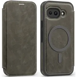 Phonesta Luxury Leder Book Wallet Klapphülle mit MagSafe für Google Pixel 9a - Grau