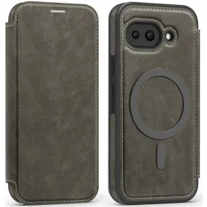 Phonesta Luxury Leder Book Wallet Klapphülle mit MagSafe für Google Pixel 9a - Grau