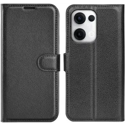 Phonesta Litchi Skin Book Wallet Klapphülle für Oppo Reno13 - Schwarz