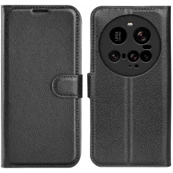 Phonesta Litchi Skin Book Wallet Klapphülle für Xiaomi 15 Ultra - Schwarz