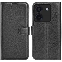 Phonesta Litchi Skin Book Wallet Klapphülle für Xiaomi Poco M7 Pro - Schwarz