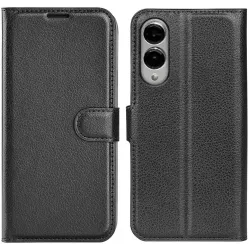 Phonesta Litchi Skin Book Wallet Klapphülle für Samsung Galaxy S25 Edge - Schwarz