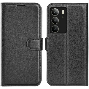 Phonesta Litchi Skin Book Wallet Klapphülle für Realme C75 - Schwarz